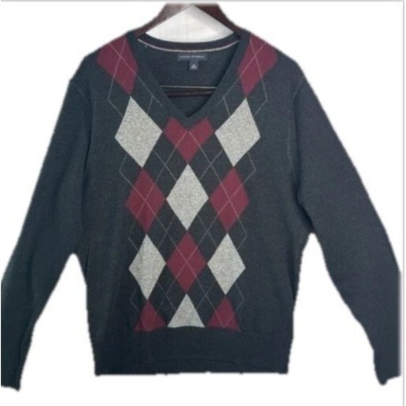 Banana Republic Other - Banana Republic Sweater Mens Black Argyle Diamond 100% Merino Wool V Neck Med